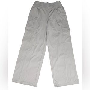 Athleta Wide Leg Cargo Pants M Taupe Gray | High Rise Travel Workwear Athleisure